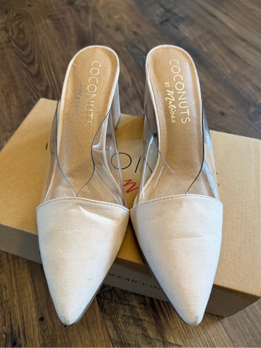 Coconuts by Matisse Cream Pointed Toe Clear-Panel Mules